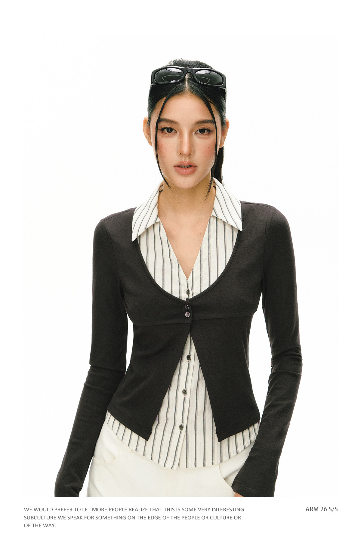 ARISEISM Striped Layered-Look Cropped Top