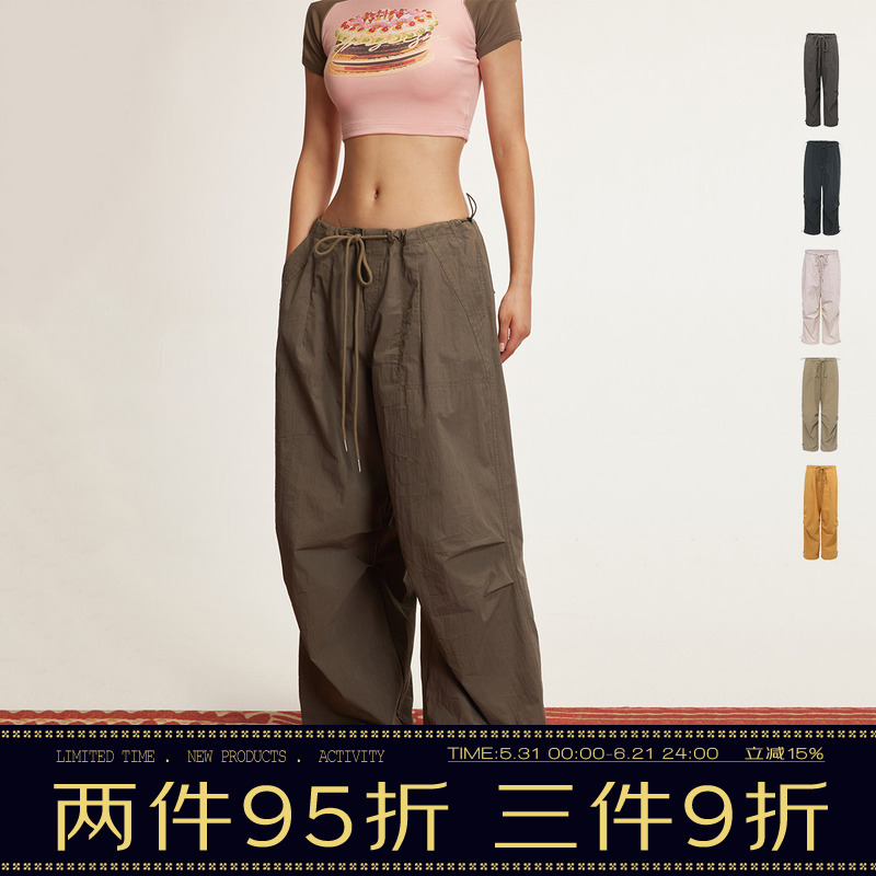 Ariseism American Retro Style Loose Low-Waist Cargo Pants for Women 2026 Summer New Casual Parachute Pants