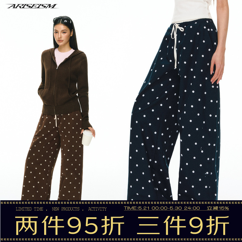 Ariseism American Retro Polka Dot Print Casual Pants for Women, New Summer Versatile Long Pants