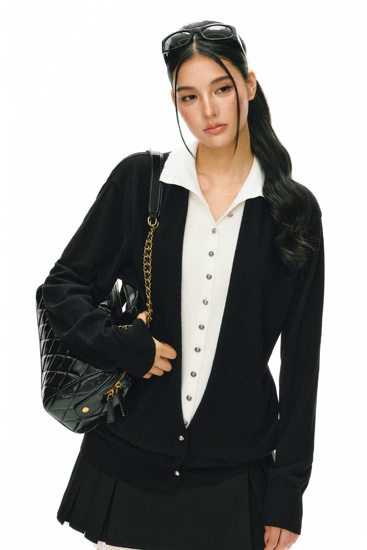 ARISEISM Black White Layered-Look Knit Top