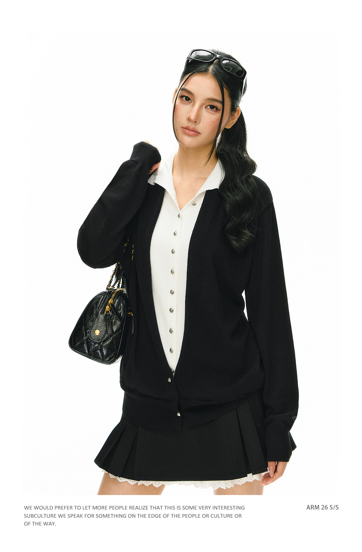 ARISEISM Black White Layered-Look Knit Top