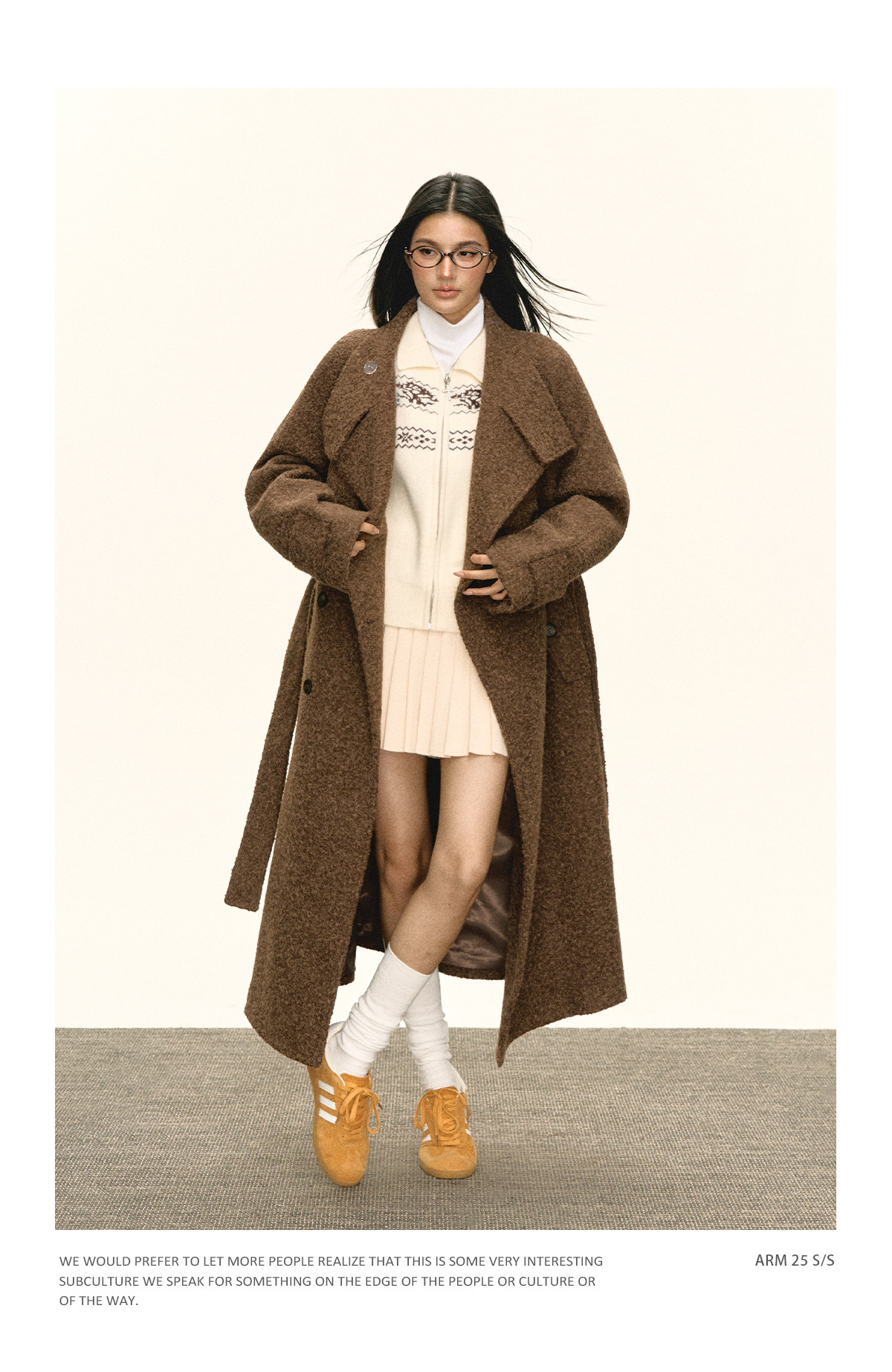 ARISEISM Brown Straight-Fit Mid-Length Wool Coat