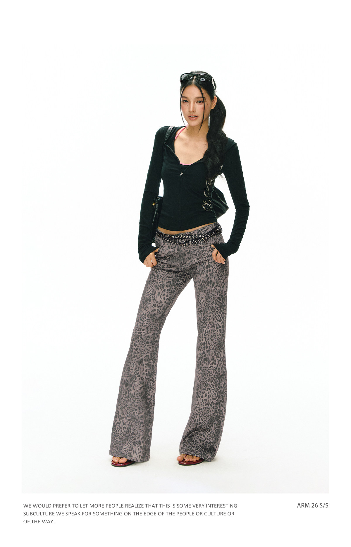 ARISEISM Leopard Print Low-Rise Flare Pants