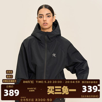 Ariseism American retro embroidered LOGO three-proof outdoor hooded jacket for women 2024 spring and autumn new style