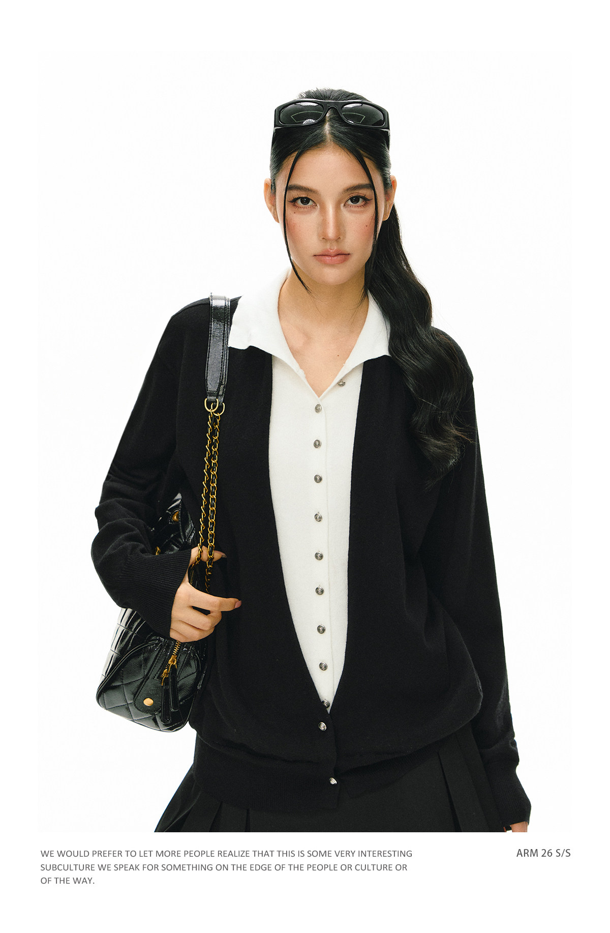 ARISEISM Black White Layered-Look Knit Top