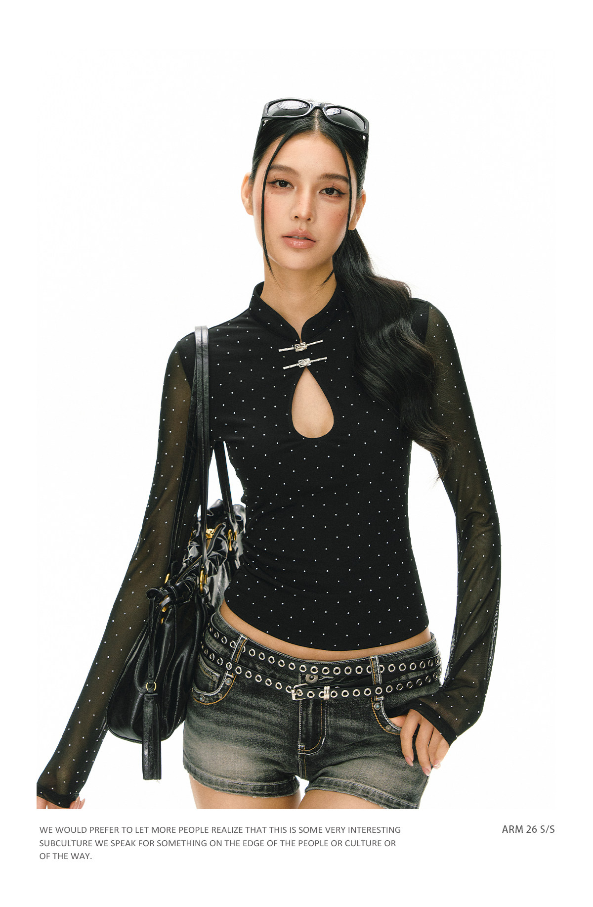 ARISEISM Black Polka Dot Slim-Fit Long-Sleeve Top