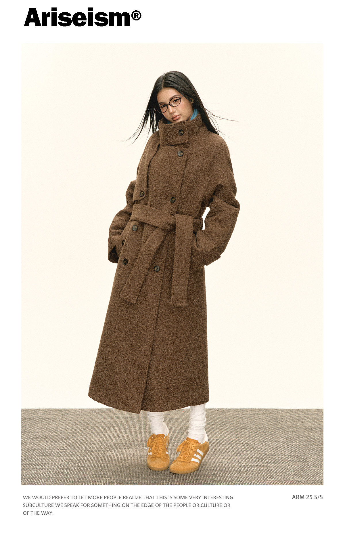 ARISEISM Brown Straight-Fit Mid-Length Wool Coat
