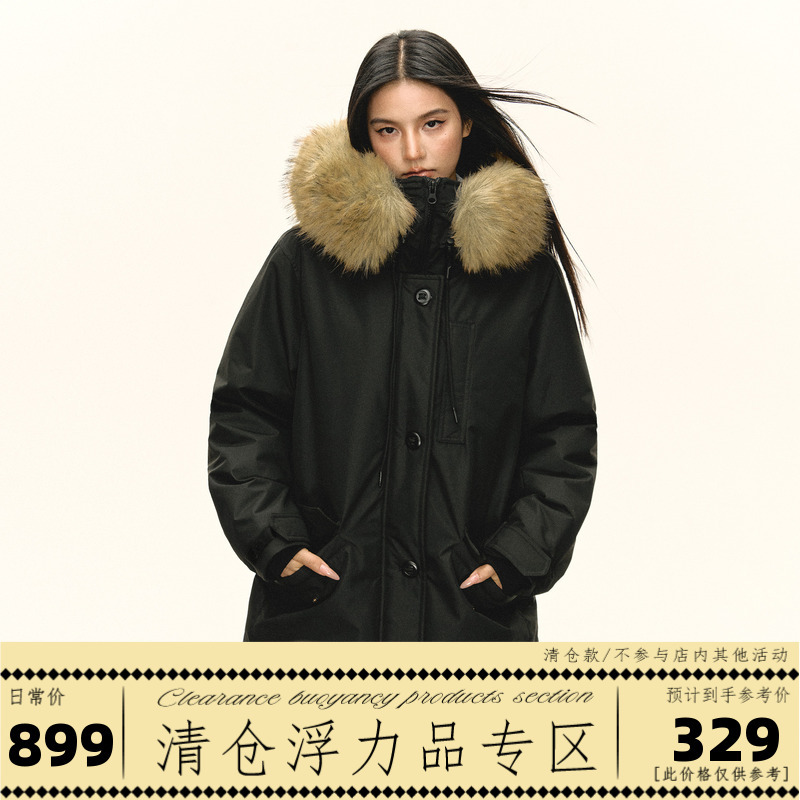Ariseism American Retro Detachable Fur Collar Parka down Jacket Women's Winter New Mid-Length Outwear