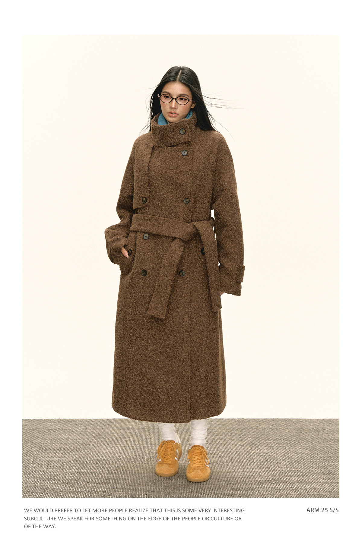 ARISEISM Brown Straight-Fit Mid-Length Wool Coat