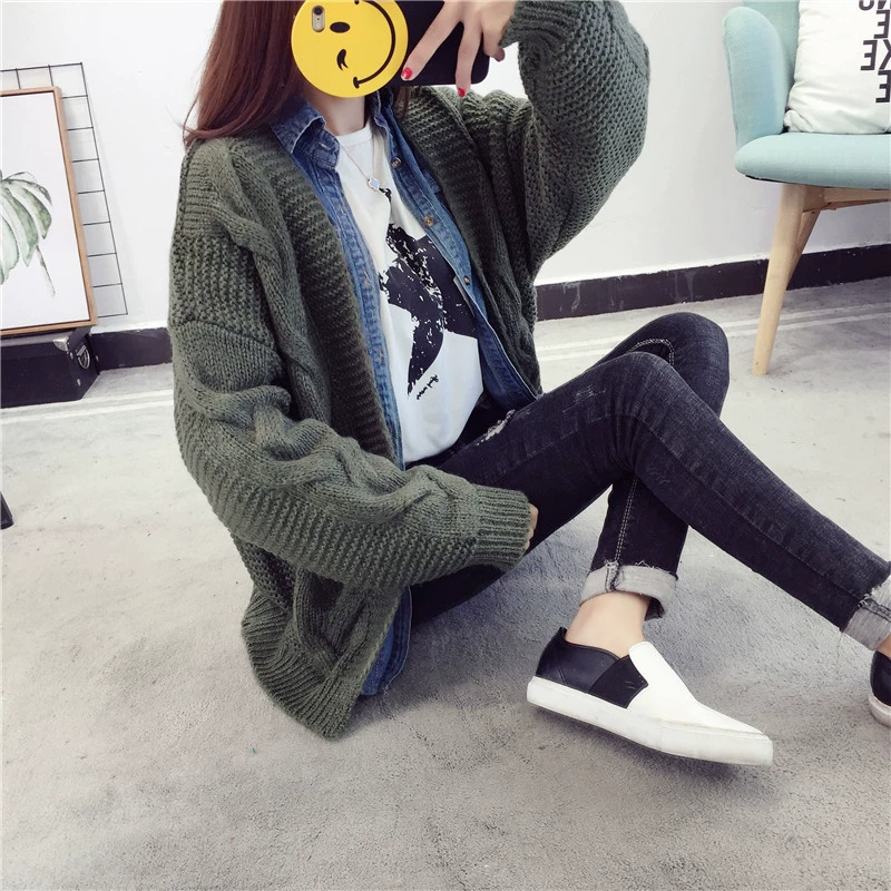 Mùa xuân 2018 mới áo len lỏng ngắn mùa xuân và mùa thu Hàn Quốc phiên bản áo len cổ chữ V có cổ xoắn