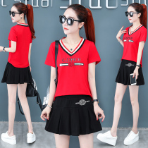 Sports set womens summer clothes 2021 new summer loose Korean version of foreign style fashion age casual skirt two-piece set