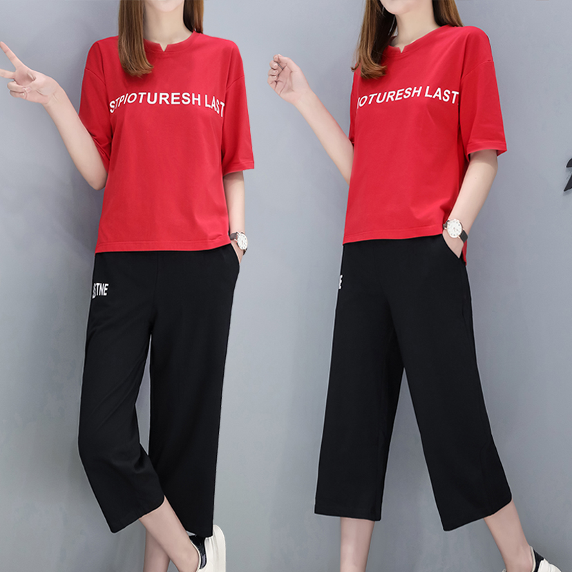 Large Size Women Dress Fat Mm Summer Dress 2021 New Fat Sister Loose Pure Cotton Slim Fit Two Sets Foreign Sports Suit