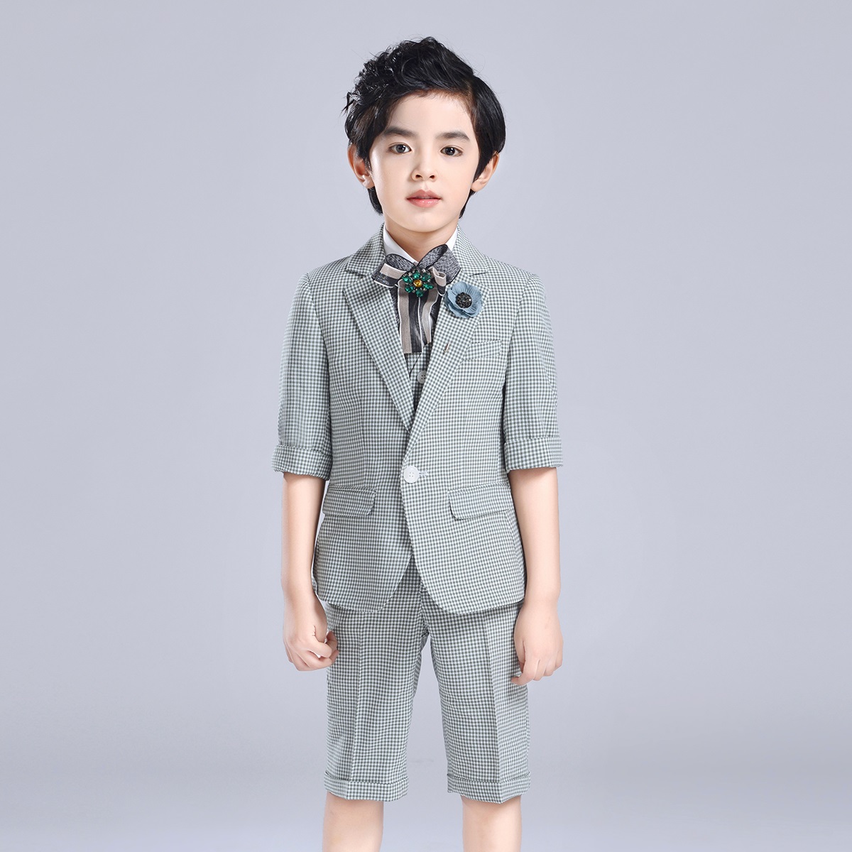 Inmyopinion 2019 mùa hè mới ngắn childrens phù hợp với sàn catwalk phù hợp với cậu bé phù hợp với tiếng Anh mỏng.