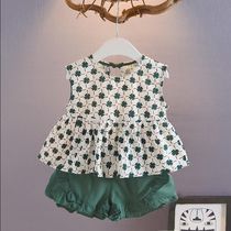  Girls summer suit 2021 new childrens clothes female baby short-sleeved two-piece set 0-3 years old baby clothes girl