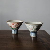 Tea House Green Flower Tea Cup Imitation Ancient Hand Painted Chinese Ceramic Five Colorful Tasting Cups of the Masters Cup Gongfu Tea Tea Drinking Cup