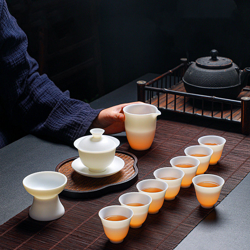 Dehua Goat Fat Jade White Porcelain Pig Oil White Cover Bowl Ultra Slim Kutifu Tea With Whole Package Home Living Room Upscale Gift Box