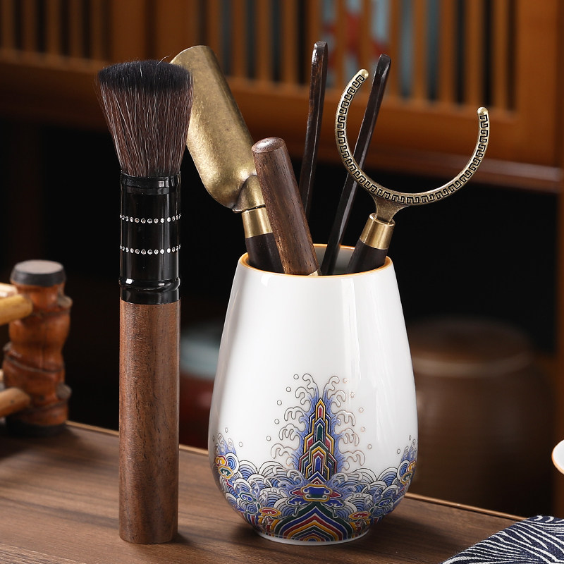 Six Gentleman Black Sandalwood Solid Wood Tea Road Suit Kongfu Tea Furniture Accessories Tea Clip Spoon Knife 6 Gentleman Great Full Tea Tool