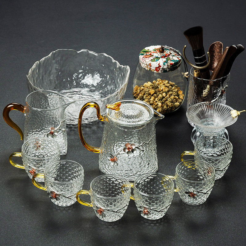 High-end Glazed Tea Set Kung Fu Tea Cup Bubble Teapot Teapot Teapot Cover Bowl Tea Road Suit Heat-resistant Home Brief Office