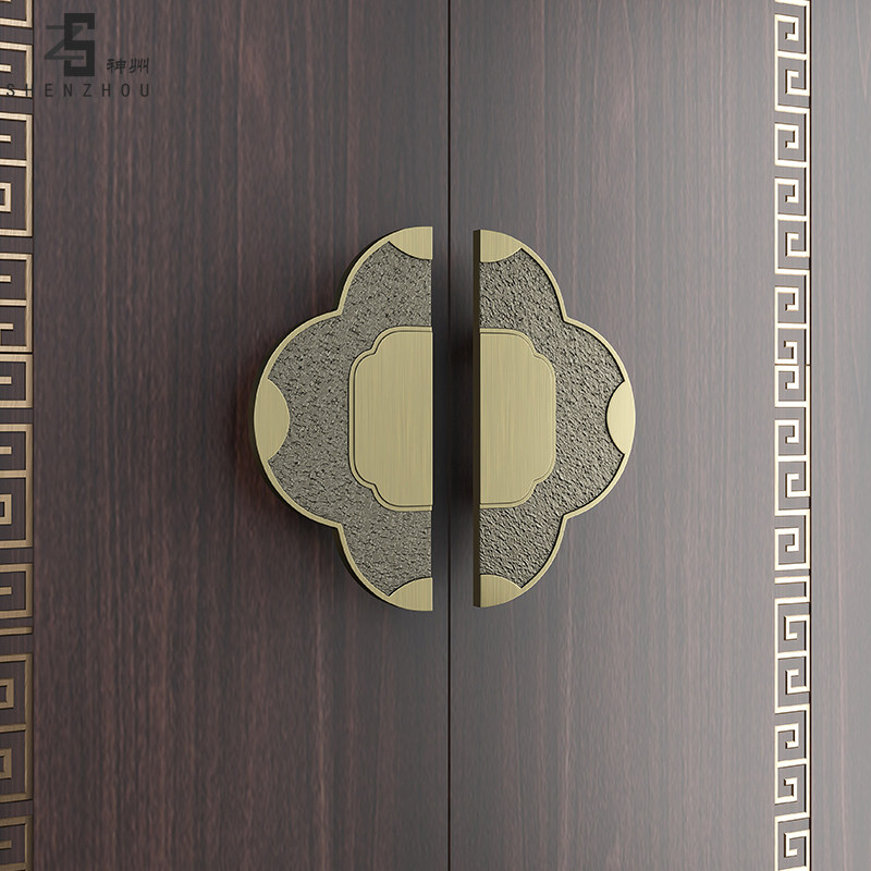 New Chinese glass door engraving handle double door square decorated pull handle extremely simple clubhouse Ramen ancient bronze door handle