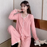 Пижама, хлопковый лонгслив, сексуальный комплект, осенняя, коллекция 2022, популярно в интернете, круглый воротник, цветочный принт