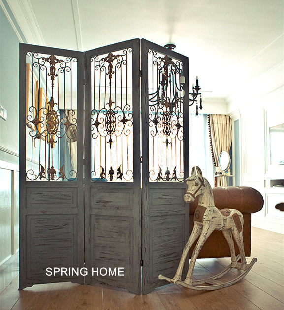 ZAKKA cổ điển cũ gỗ rắn màn hình sắt rèn Mỹ nước Pháp LOFT cửa hàng biệt thự trang trí màu trắng xám xanh - Màn hình / Cửa sổ bình phong đẹp
