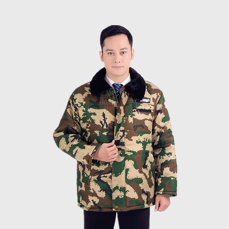 Mùa đông ngụy trang quần cotton phù hợp với nam cộng với áo khoác nhung dày rộng kích thước lớn trang web bảo hiểm lao động quần áo bông áo khoác nam có mũ