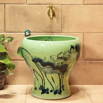 Wanjiamei ceramic mop pool Art basin mop pool Fangyuan integrated mop pool 40cm diameter ink lotus