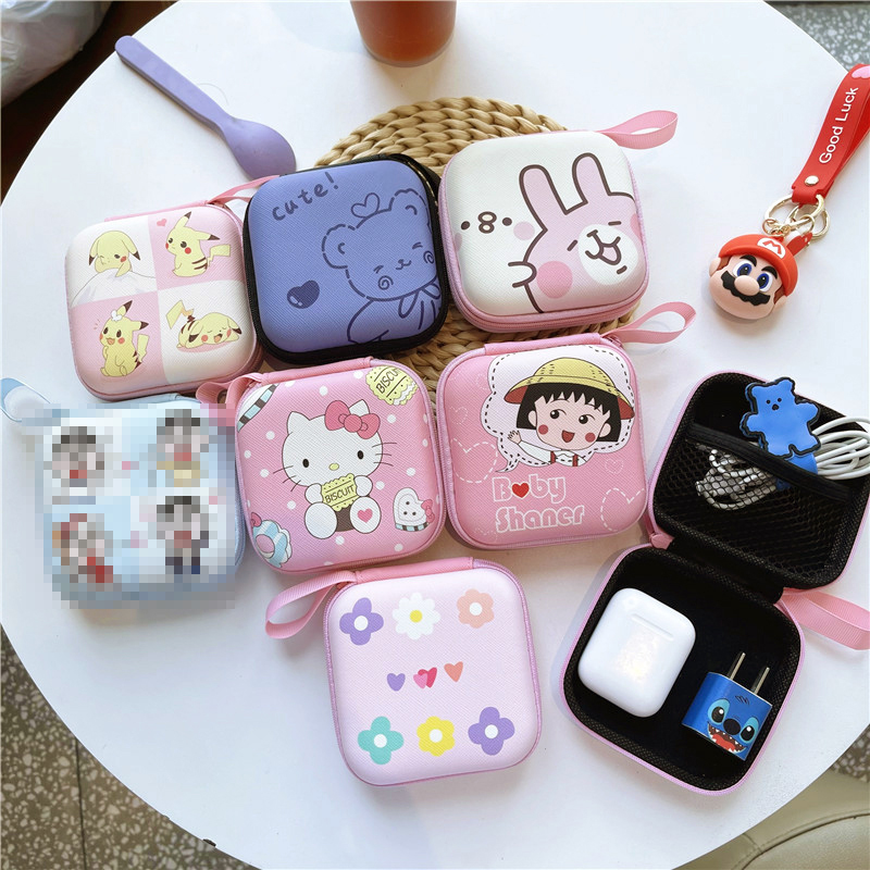 Wireless Bluetooth headphone accommodating bag cute little bear cartoon data line containing box Mini zero wallet can be placed with the body bus bank card finishing box charger digital bag