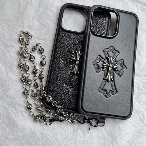 Chrome Hearts – Textured Black Cross Emblem Plus/Pro/Max – 16, 15, 14, 13, 12 iPhone Case