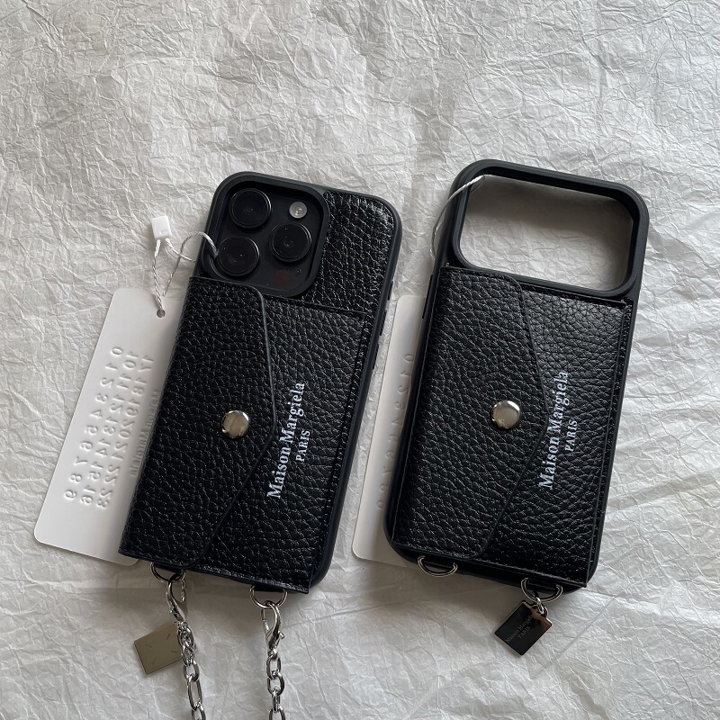New Creative Crossbody Card Holder Style Solid Color Leather 14/15Promax Phone Case with Metal Chain 17Pro Niche 13 Protective Leather Case High-End Accessory Anti-Drop 16Pro