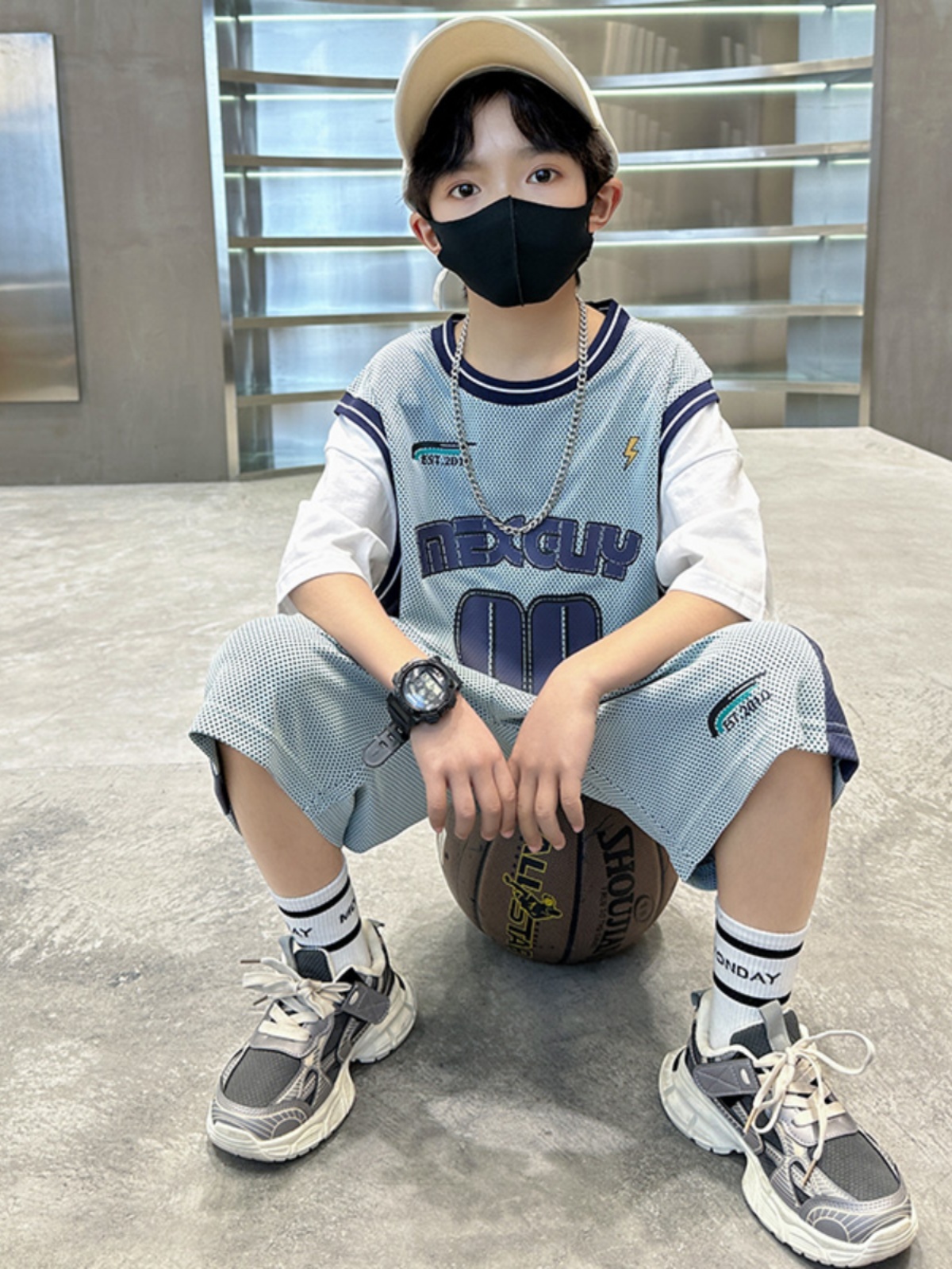 <!--儿童装中大男童夏装速干套装2024新款酷帅男孩夏季篮球服运动夏款-->