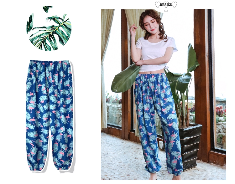 Kích thước lớn đồ ngủ bằng lụa cotton nở hoa phụ nữ mùa hè rayon cotton muỗi quần yoga quần đi biển - Quần tây