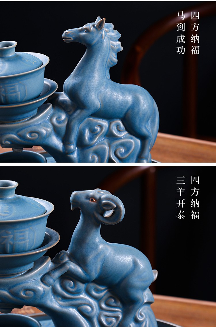 True sheng zodiac ceramic tea set suits for the modern Chinese style automatic kung fu home coarse ceramic tea set lazy person