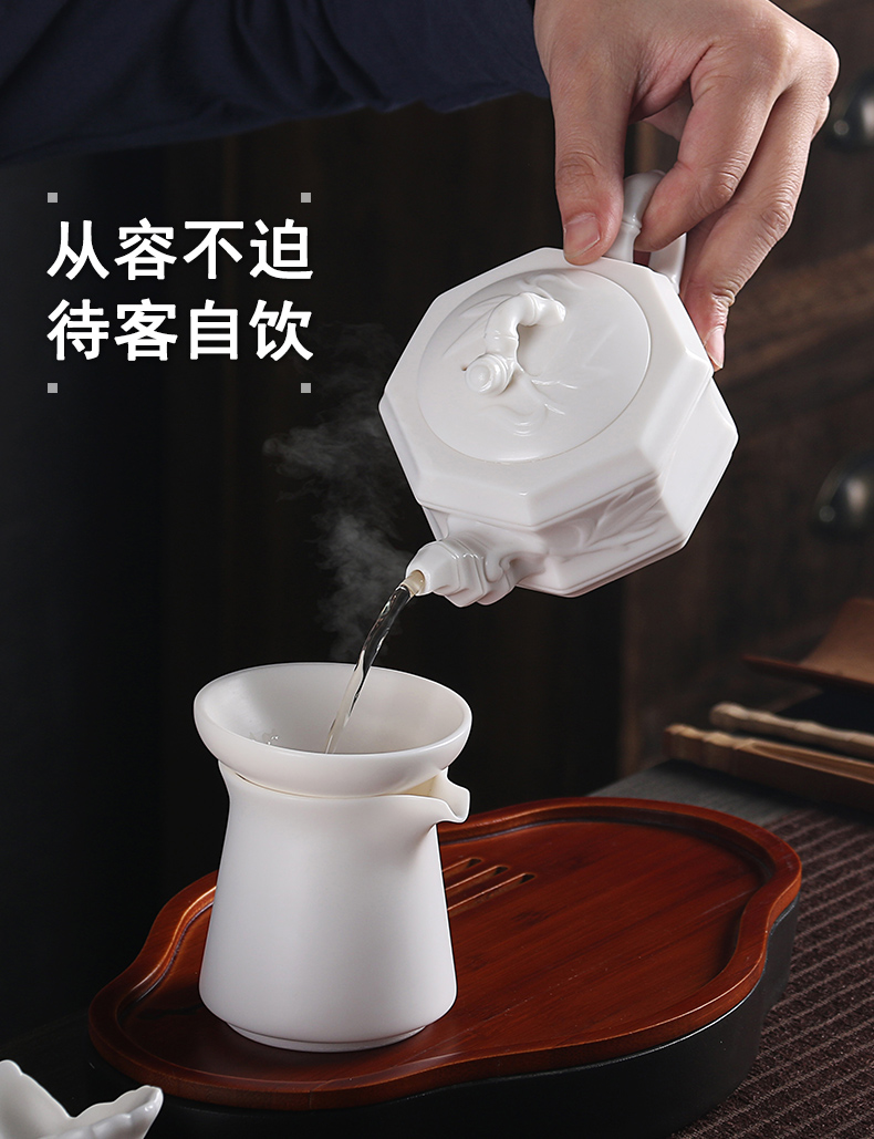 True cheng dehua white porcelain craft high pot of suet white jade ceramic biscuit firing kung fu tea set household teapot is contracted