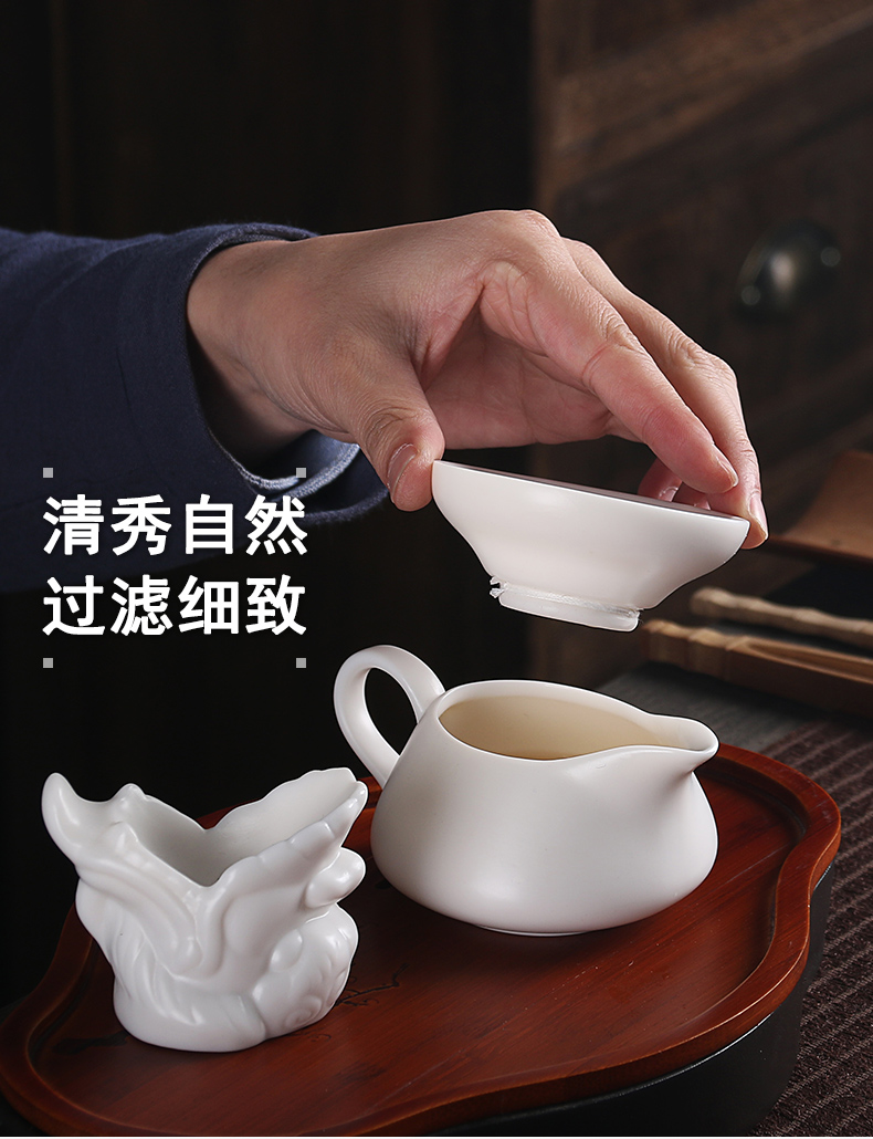 True cheng dehua lard white porcelain tureen tea set ceramic bowl suit household kung fu tea bowl three cups