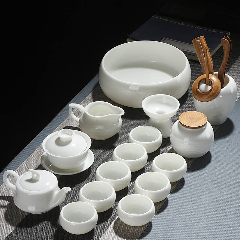True sheng white porcelain kung fu tea set ceramic teapot cup household contracted a whole set of gift set suet jade contracted
