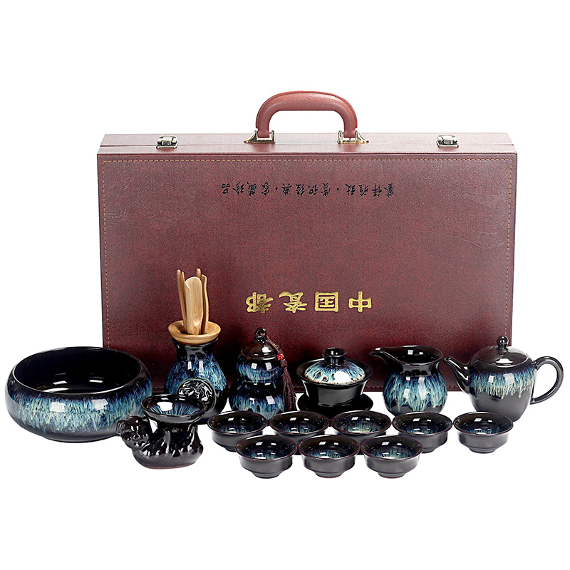 True sheng up tea set household temmoku glaze ceramic teapot tea cup masterpieces of a complete set of kung fu tea