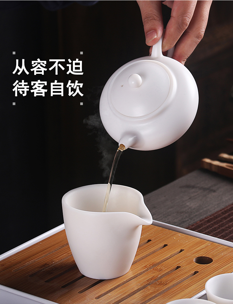 True cheng dehua suet white jade travel tea set suit portable Japanese kung fu tea set contracted tea tray tea cups