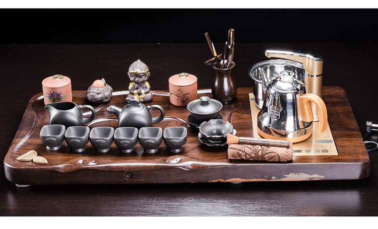 I hold the whole piece of ebony wood, purple sand tea tray was kung fu tea set four one household contracted large tea