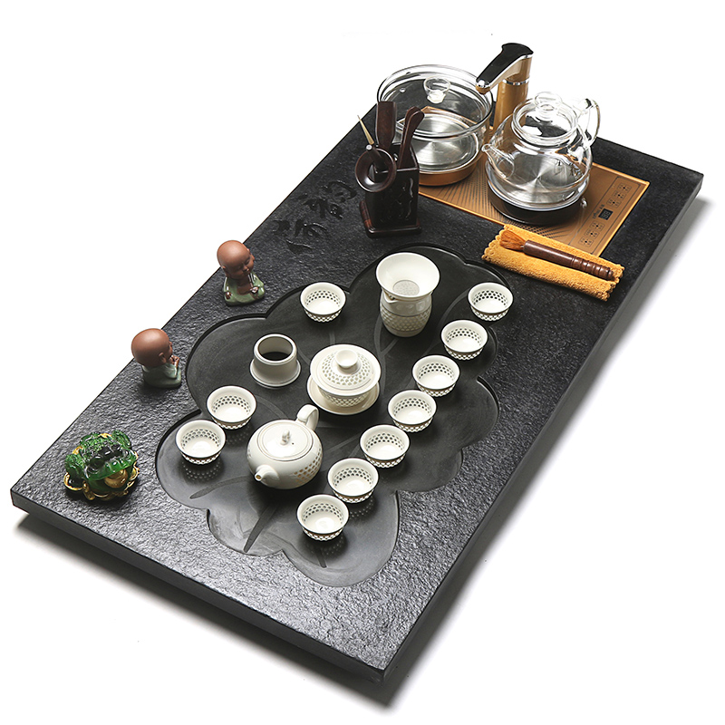 True to sharply stone tea tray tea suit household whole tea four unity induction cooker glass automatic kung fu