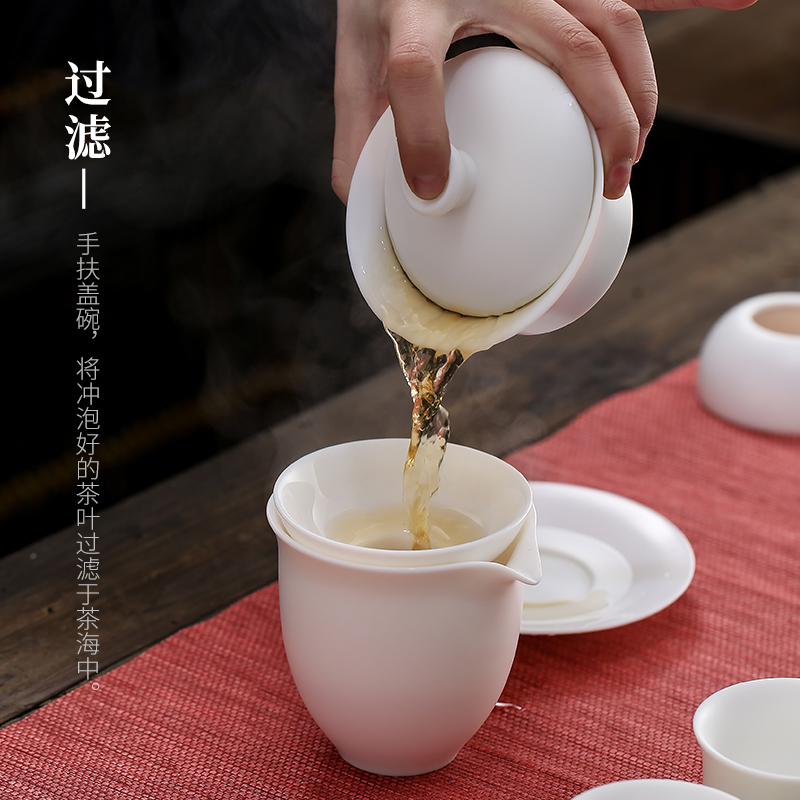 True sheng suet jade dehua white porcelain stripes kung fu tea set of ceramic tea cups of a complete set of the teapot