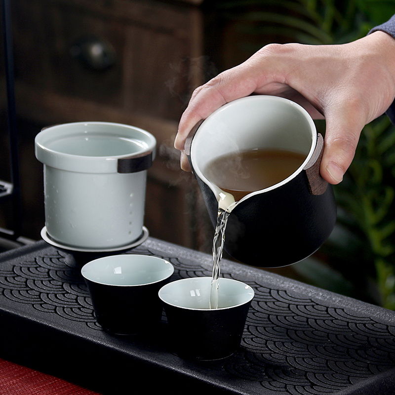 True sheng crack cup coarse pottery portable travel teapot tea kungfu Japanese contracted a pot of two cups of tea cups