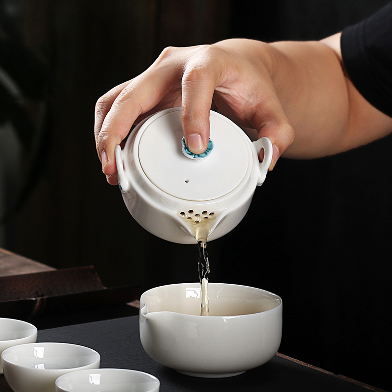 True sheng white porcelain crack a pot of three office travel packages kung fu tea set ceramic teapot tea cups