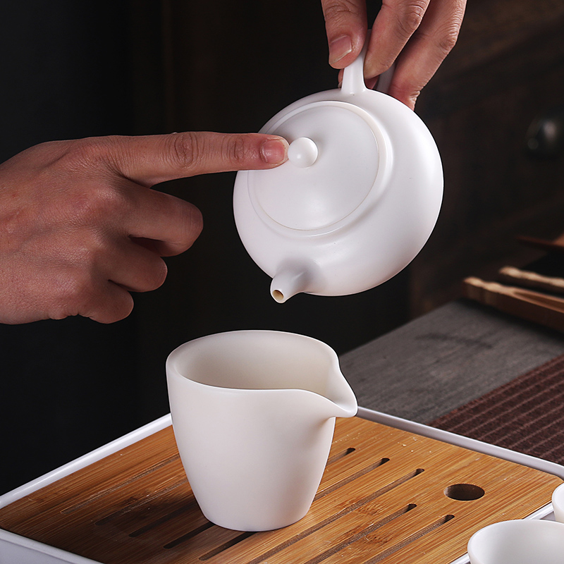 True cheng dehua suet white jade travel tea set suit portable Japanese kung fu tea set contracted tea tray tea cups