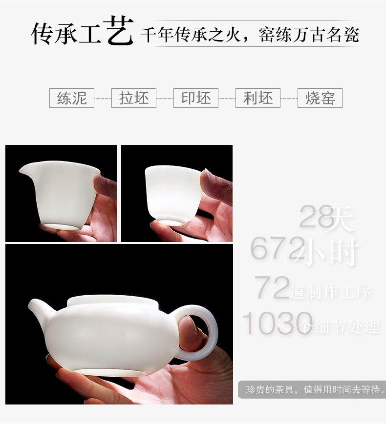 True cheng dehua suet white jade travel tea set suit portable Japanese kung fu tea set contracted tea tray tea cups