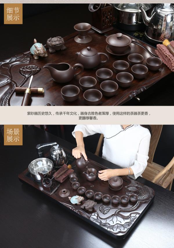 True sheng ebony wood tea tray tea set kung fu tea cups home a complete set of automatic teapot tea taking