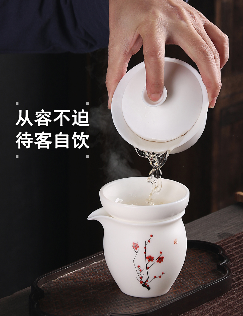 True cheng dehua white hand tea biscuit firing inferior smooth kung fu tea set suet jade tureen gift of a complete set of the teapot