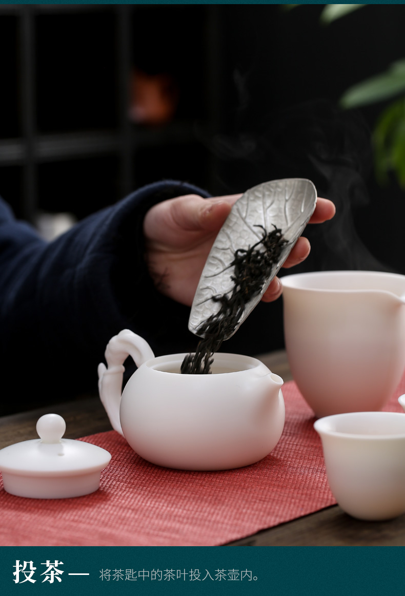 True, the fill four beauties of dehua white porcelain kung fu tea set home office cup of a complete set of the teapot