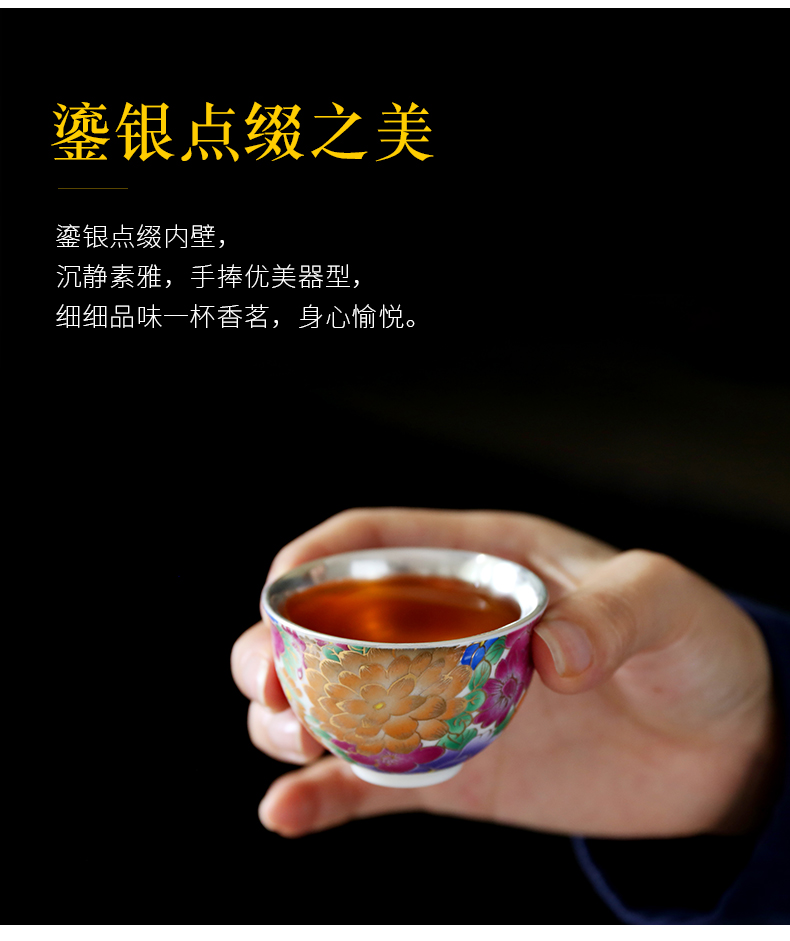 True sheng coppering. As silver tea set household kung fu tea ware colored enamel silver cup teapot ceramic gift boxes