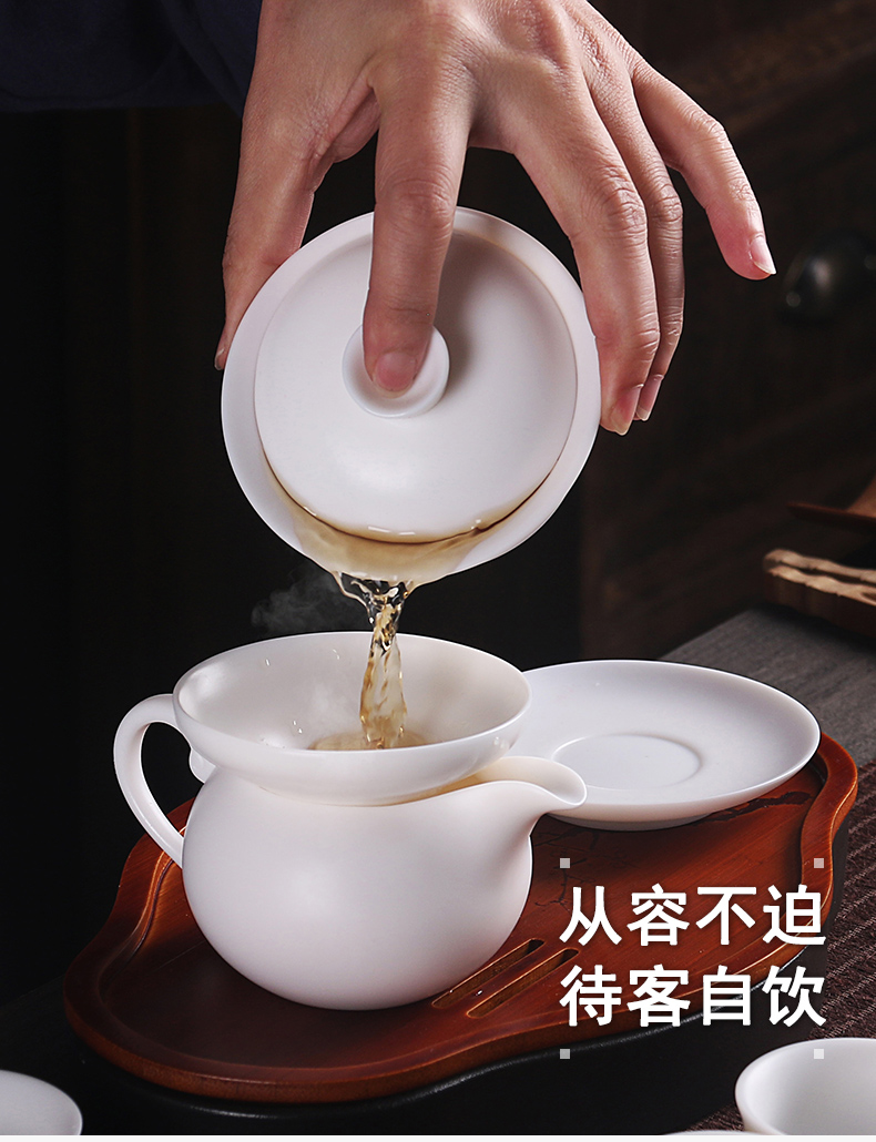 True cheng dehua suet white jade kung fu tea tureen teapot contracted ceramic cups kung fu gift set